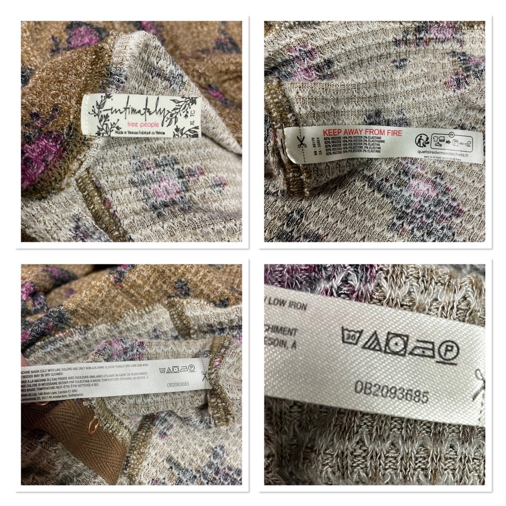 Intimately Free People Brown Floral Waffle Knit Snap Front Thermal Shirt Y2K XL - Picture 4 of 13
